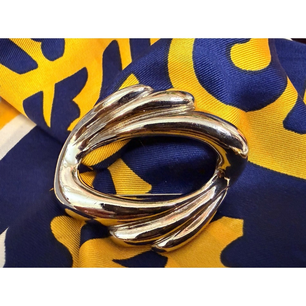 Vintage Unsigned Givenchy ? Silver Tone Oval Brooch Pin MCM Design 2" Elegant - Picture 12 of 16